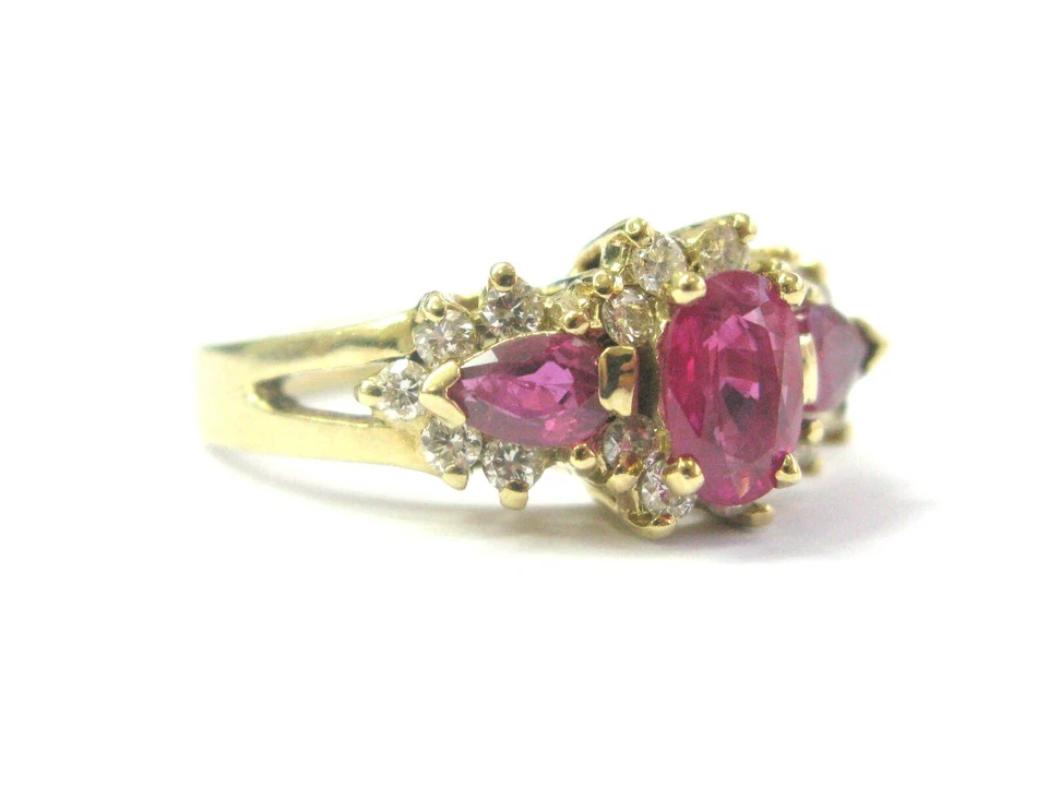 Ruby & Diamond Three Stone Ring 14Kt Yellow Gold 1.17Ct + .51Ct SIZEABLE - Image 2 of 4