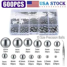 600 Pcs Metric Precision Steel Bearing Balls, Assorted Stainless Steel Loose Bic