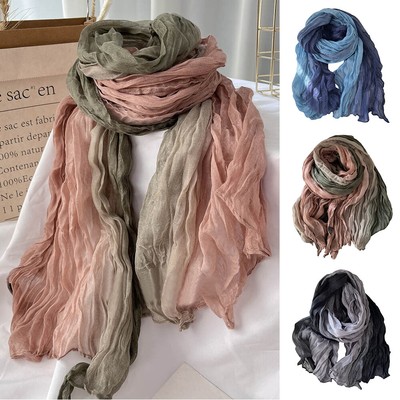 Cotton Hemp Gradient Color Scarf Cotton Linen Wrinkle Scarves Long Hijab Scarf
