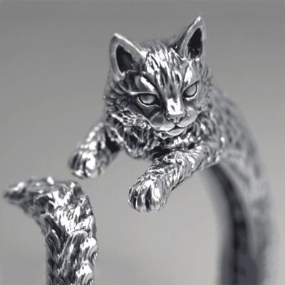 Verstellbarer Ring Katze Ring Vintage Ring Geschenke Silber flexibel Ring Katze
