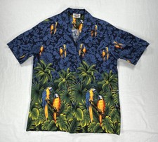 Vintage Men's L Pacific Legend Hawaiian Camp Button Shirt Parrots AOP USA Made