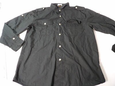 Vintage Russo Spirit 2XL Mens Shirt Button Up Black Silver Buttons Y2K READ