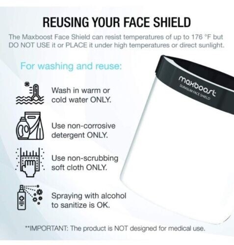 6 Packs Maxboost Protective Face Shield Adult Size DuraSlim Series - Picture 4 of 6