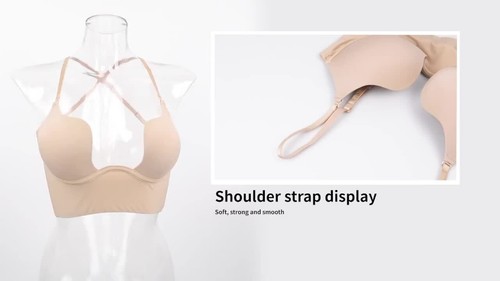 Women's Low Back Bra Wire Lifting Deep U Shaped Plunge Backless Push Up Bras A~D - Video 1 of 1