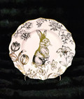 222 Fifth Pink Gold BUNNY HILL Rabbit Porcelain Salad Plates 2pc Easter 8.5" NEW