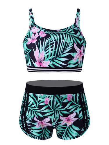 Set tankini bambina tank top + pantaloncini due pezzi costume da bagno sport danza abbigliamento - Foto 39 di 67