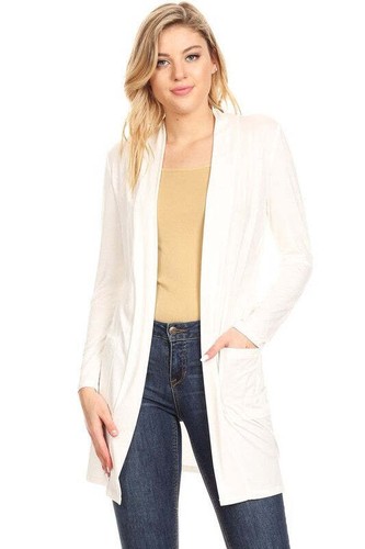 MOA Collection Loose Fit Knee-Length Duster Cardigan with Open Front & Pockets - Picture 20 of 20