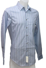 Calvin Klein Men's Steel Shirt Stretch Slim Fit Non-Iron Plaid Blue 15-34/35