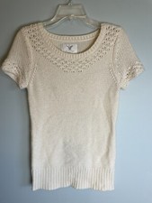 American Eagle Wool Blend Short Sleeve Sweater Top Juniors S Cottagecore Neutral