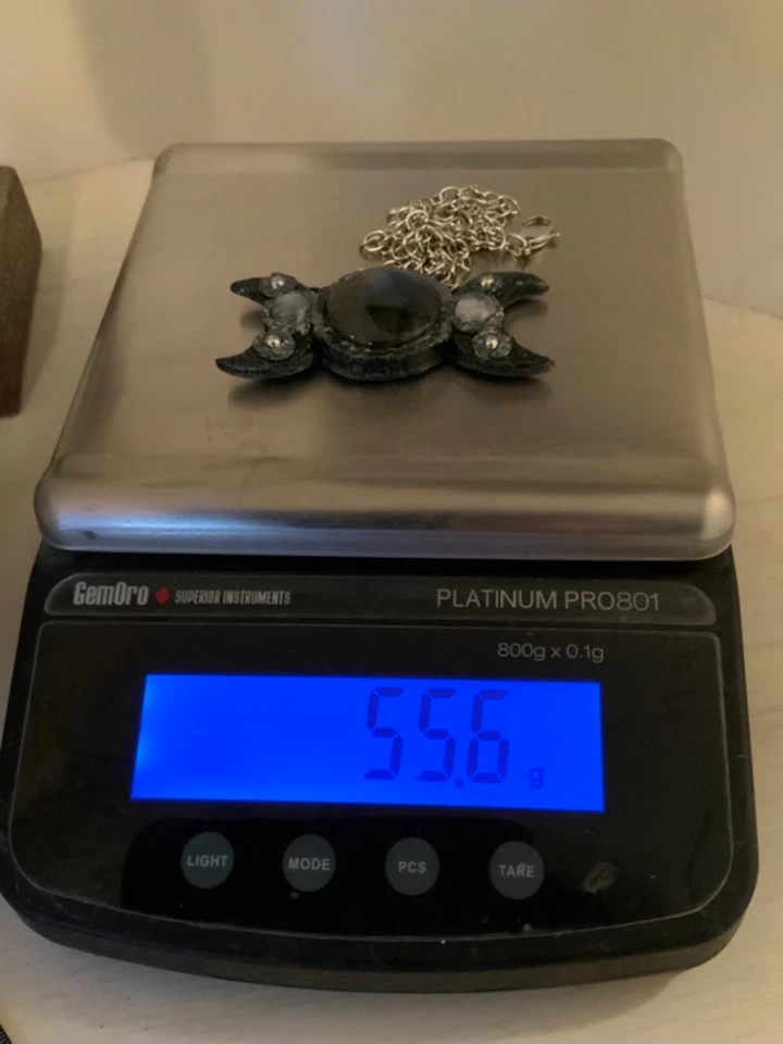 Huge Labradorite Pendant Necklace Artisan Handcrafted Triple Moon - Image 4 of 4