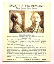 Antique 1918 New Jersey State Prison Wanted Poster Escaped $25 Reward 4012