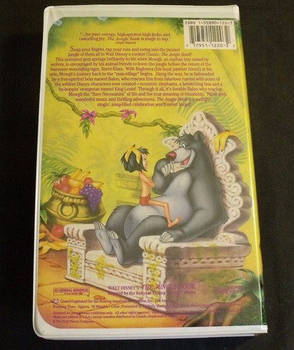 Walt Disney's Classic The Jungle Book Black Diamond VHS Tape 1122 w Clam Shell - Picture 2 of 6