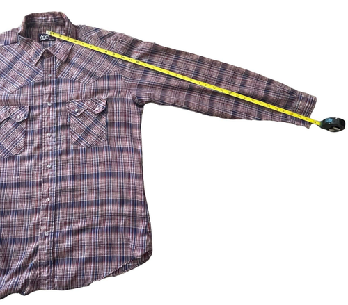 Levi's Shirt Mens XL Tapered Western Pearl Snap Red Blue Plaid Metallic 80's Vtg - Picture 9 of 19