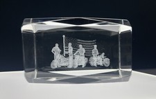 Clear Glass Paper Weight 3D Etched Motorcycle American Flag Rectangular Desk