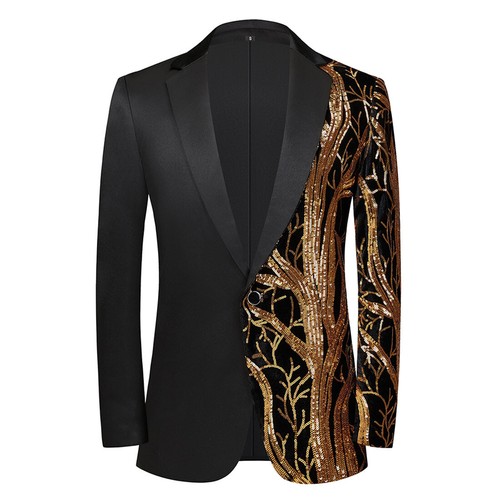 Men Sequin Blazer Jacket Dancewear Casual Suit Jacket Prom Party Showman Costume - Picture 6 of 17