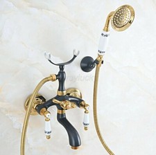 Gold Black Brass Wall Mount Clawfoot Bathroom Tub Faucet Hand Shower Mixer Tap