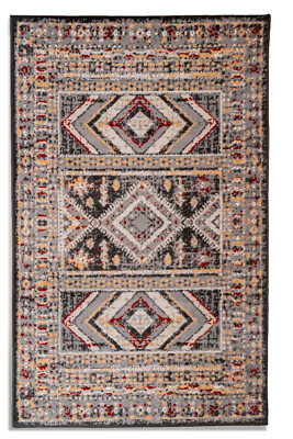 Geometric Tribal - 2'x 4', Dark Grey, Native American Indian Area Rug - 506