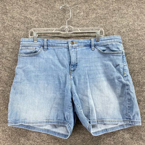 Chaps Shorts Women 14P Petite Blue Denim Light Wash High Rise Chino Pockets - Picture 3 of 10
