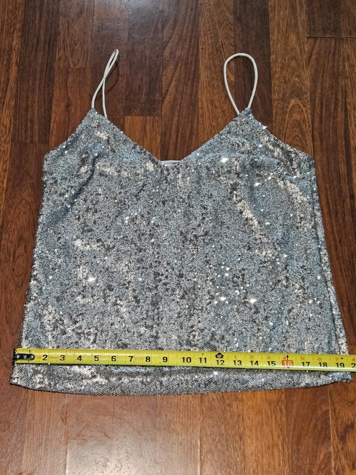 Cami Brillante David Lerner "Chrissy" Talla L Lentejuelas Plateadas Nuevo Sin Etiquetas Foto 3 de 4