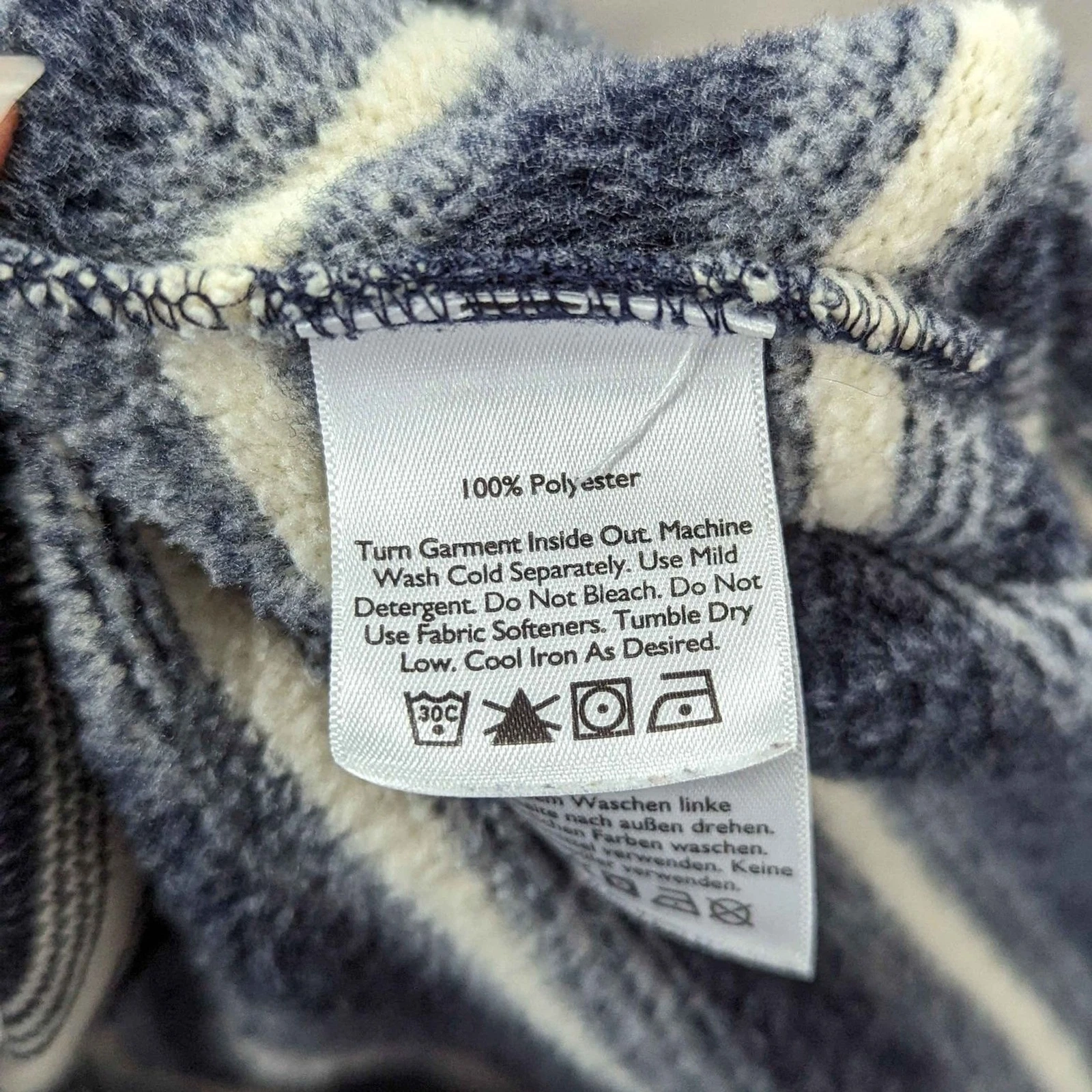 OFF WHITE Felpa con cappuccio pullover a righe blu e panna taglia media Eddie Bauer