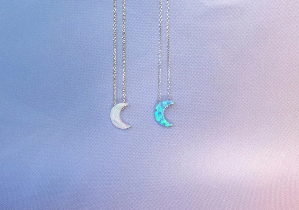 Collar Ópalo Luna, Plata de Ley, Cadena Llena de Oro, Impermeable Foto 2 de 4