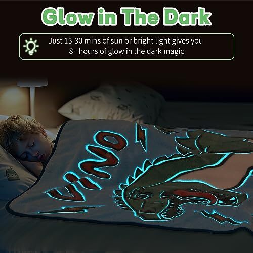 Glow in The Dark Blanket Dinosaur Blanket Throws, Birthday Dinosaur B-dinosaur - Picture 2 of 6