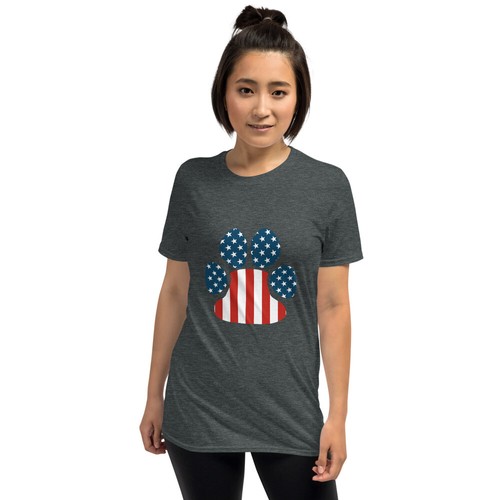 Dog Paw USA Flag Unisex T-Shirt - Picture 8 of 10