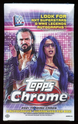 2021 TOPPS CHROME WWE FACTORY SEALED HOBBY BOX WITH 2 AUTO 