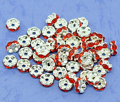 Strass Rondell 8 mm rot Zwischenperle Strasstein Rhinestone Loch 1,3 mm +