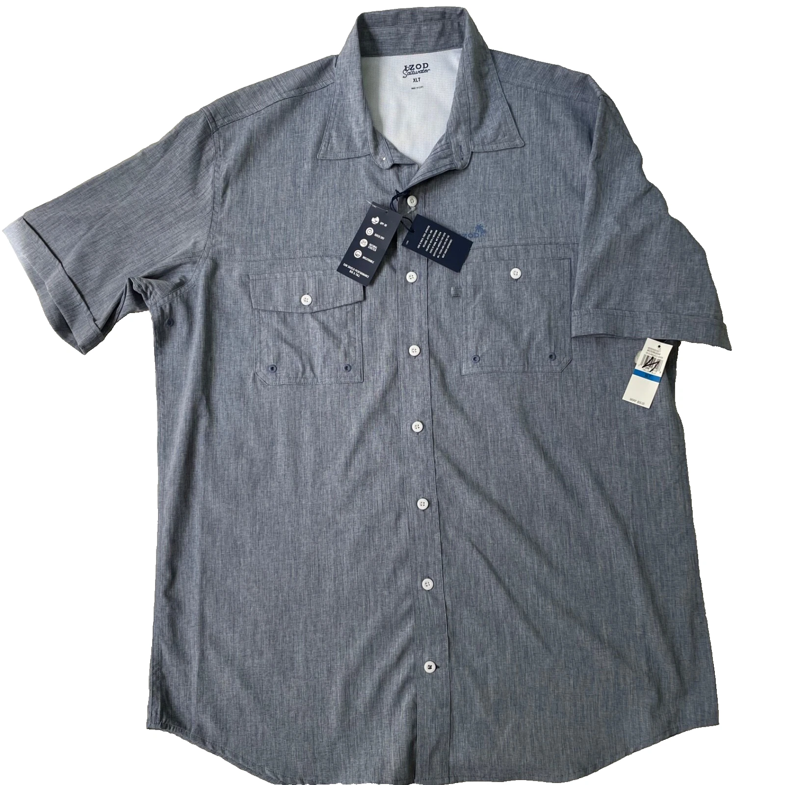 NWT IZOD Fishing Shirt Men's Medium Blue Hiking Outdoor Vented Polyester UPF XLT