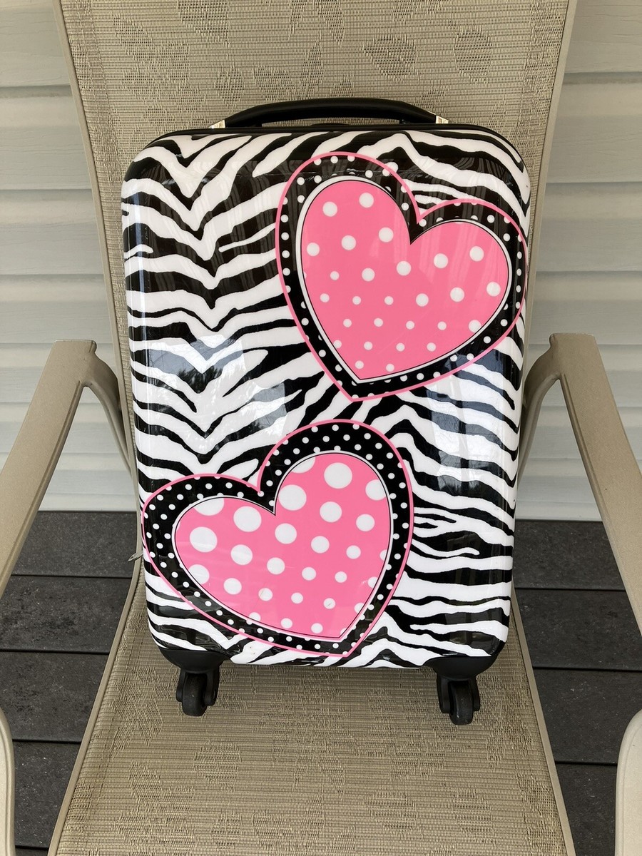 Justice Heart Zebra Wheeled Suitcase Hard Case Carry On Travel Bag - Main Image
