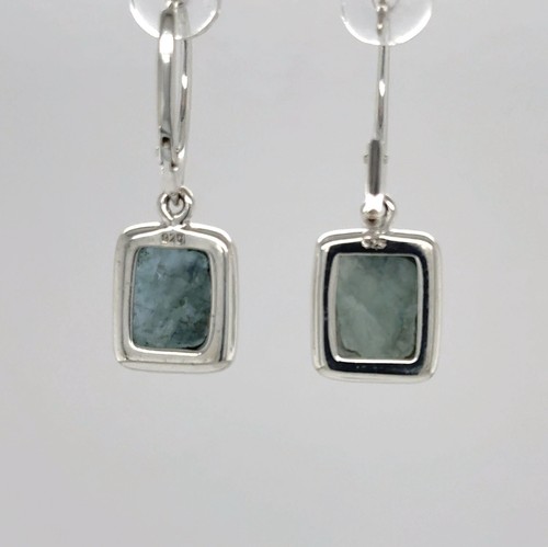 925 Sterling Silver - Natural Raw Natural Cut Blue Square Aquamarine Earrings - Picture 6 of 8