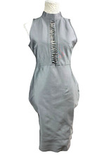 Missguided Silver Shimmer Midi Dress Shaping High Neck Women’s UK Size 12