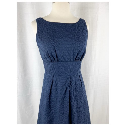 J. CREW Women's Dress Size 2 Textured Pleated Cotton Lined Navy Blue RN 77388 - Picture 3 of 9
