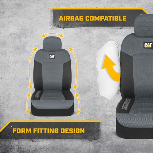 CAT Gray & Black Seat Covers For Cars, Trucks, & SUV - Set of (2) MeshFlex Ca... - Picture 4 of 7