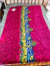 ISLAND EXPRESSION Sarong Swimsuit Cover Fuschia Hibiscus Beach Tassels Cruise