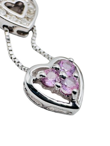 10K White Gold Pink Topaz Diamond Heart Journey Pendant Necklace - Picture 4 of 13