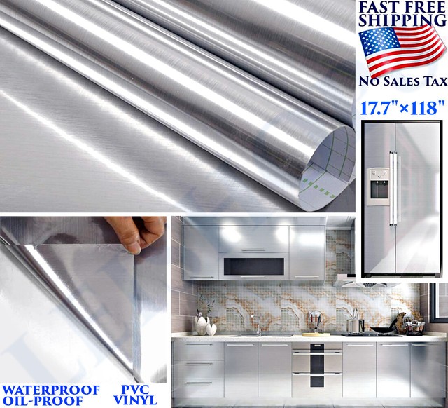STAINLESS STEEL SILVER CONTACT PAPER VINYL SELF ADHESIVE FILM KITCHEN