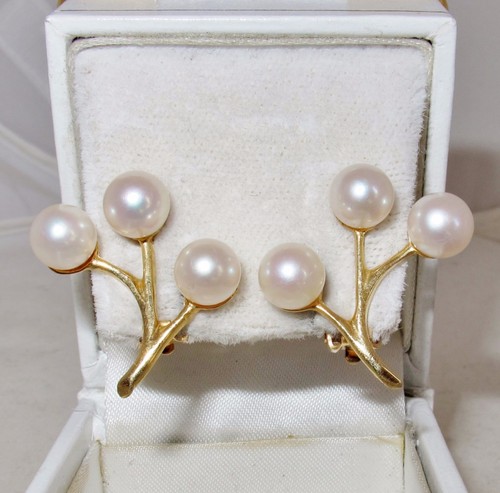 Pendientes de clip de oro amarillo de 14K con perlas blancas de 7,25 mm (7,1 gramos, 0,975") - Imagen 10 de 12
