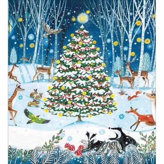 Christmas Cards Woodland Animals Tree Pack of 5 - Charity Xmas Woodmansterne