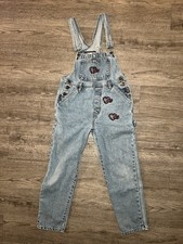 VTG Women's Jordache Light Blue Denim Overall Jeans Utility Embroidered Size M