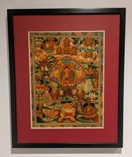 Vintage Hand-Painted Tibetan Thangka Life of Shakyamuni Buddha 42x51cm