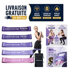 PORTENTUM Bandes Élastiques Musculation Lot de 5 Résistances + Sac