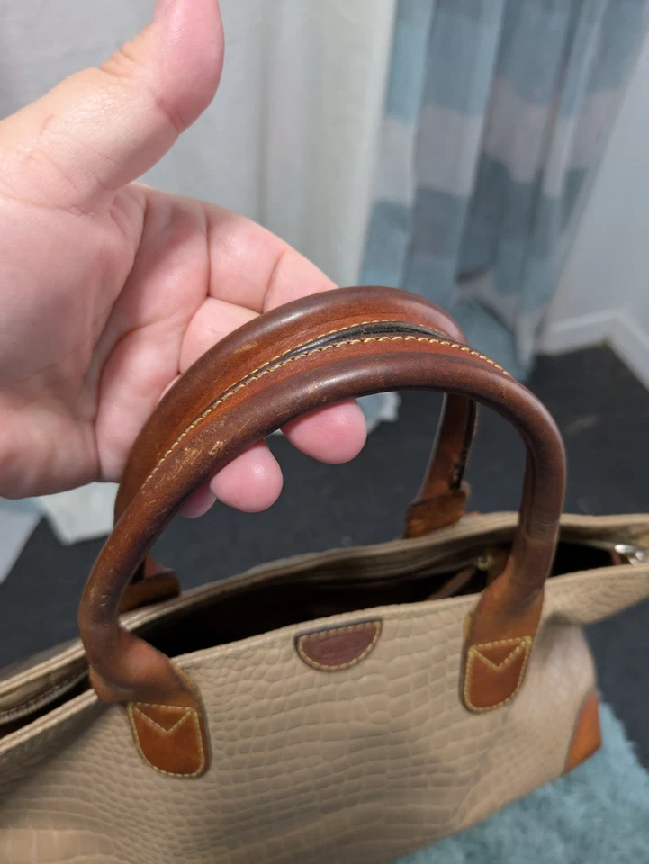 Bolso de Mano Brics Beige Y Marrón Reptil Repujado Cuero Genuino Foto 4 de 4