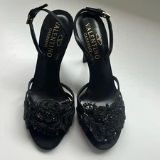 Valentino Garavani Black Floral Sequin Heels