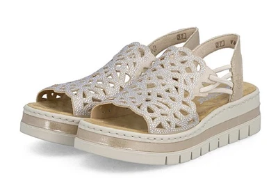 Rieker Sandale Rosa Glitzer Sandalette Riemchensandale Gummizug Slipper Plateau - Bild 1 von 4