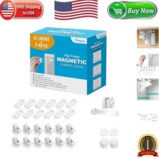 Magnetic Child Safety Locks with 2 Keys - 12 Adhesive Cabinet Locks Included