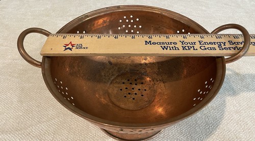 Vintage Kupfer Sieb Sieb Aufhänger zwei Griffe Französisch Bauernhaus Dekor 12" - Bild 8 von 9