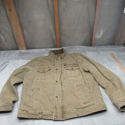 Levis Jacket Mens Large Beige Canvas Quilt Lined Full Zip Utility Work Trucker