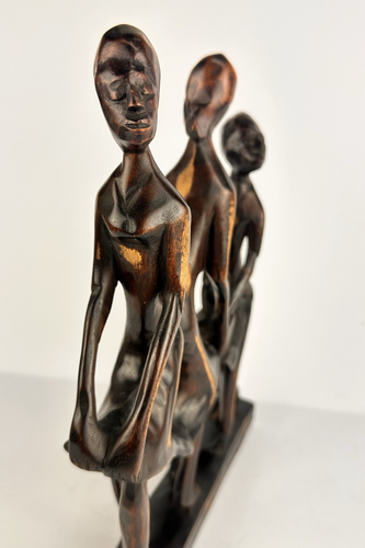Estatua de madera tribal africana tallada a mano 3 familias sobre base arte popular 11,5" LEER - Imagen 14 de 20
